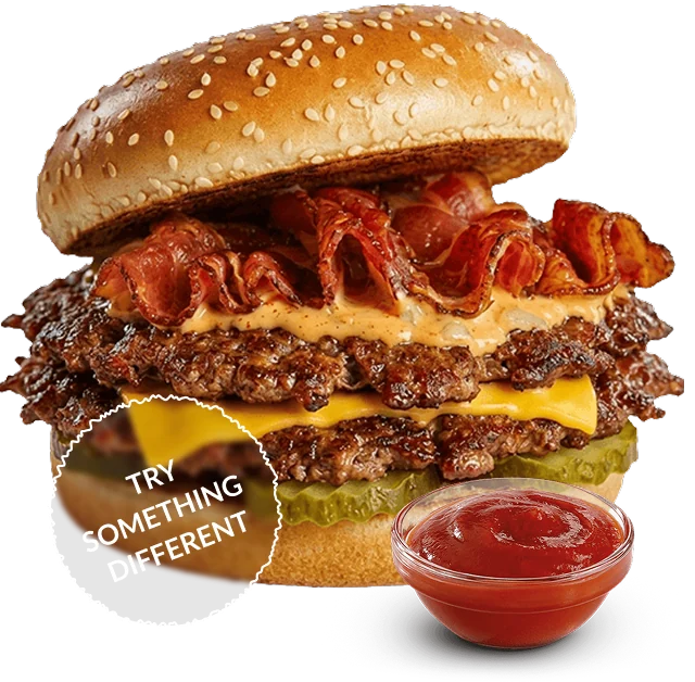 Maestro double beef burger with bacon, cheese and sauce — try something different